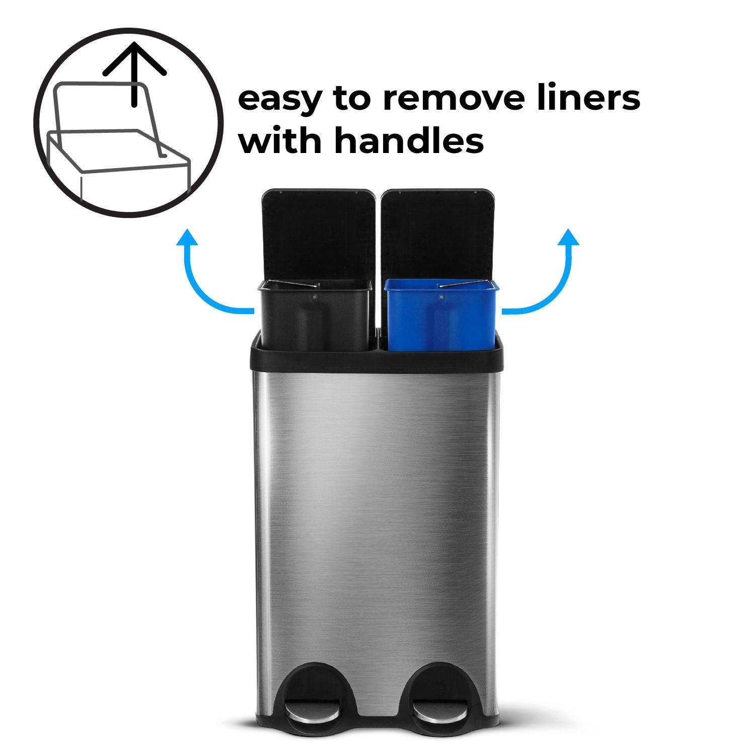 15.8 Gallon Kitchen Trash Can with Dual Compartments - 60 Liter Total Capacity - Home Zone Living