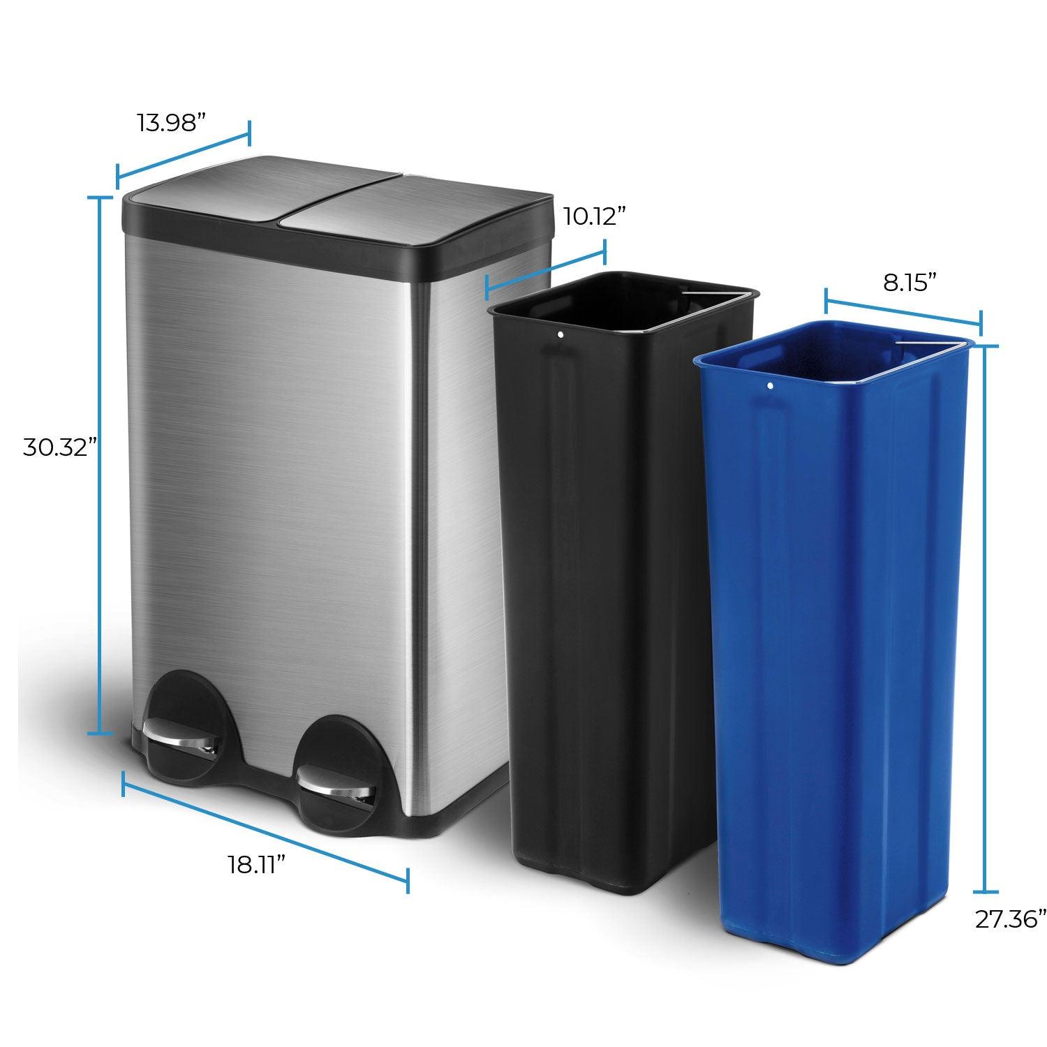 15.8 Gallon Kitchen Trash Can with Dual Compartments - 60 Liter Total Capacity - Home Zone Living